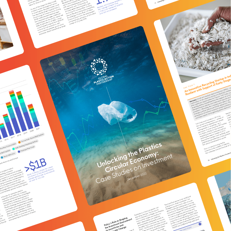 To date, the majority of investment in this space is financing downstream activities in plastics waste management and recycling. This series of case studies demonstrate show capital from a variety of sources is influencing plastic material flows across the value chain, with an eye to increasing circularity. This portfolio includes mature examples, such as investments in rPET infrastructure in Mexico, which benefited from multiple rounds of financing, as well as venture-backed, early-stage innovations in reusable packaging and digital transactions for recyclable waste. Also included are high-potential analogous examples, such as the SUNREF program scaling renewable energy in Nigeria, and green bond issuances by the Indonesian government.As a key pillar of its work, the Global Plastic Action Partnership (GPAP) creates strategic tools and resources that facilitate investment in a circular economy for plastics. This work is an augmented version of our earlier set of case studies published in February 2022. It supports GPAP’s ongoing efforts to unlock financing, identify barriers to investment, and highlight emerging opportunities while delivering solutions in partnership with global and local stakeholders.astics