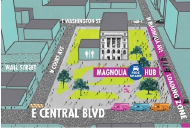 Downtown Orlando launched a Rideshare Hub Pilot program to coordinate safe rides home at closing time. Prior to the pilot, people wandered at closing time, unaware of where to best grab a late-night bite, where they could use the restroom and where the best place was to pick-up their rideshare. Two rideshare hubs are now in operation on Fridays and Saturdays from midnight to 3:00 a.m. The six-month pilot program received a six-month extension, resulting in operation between May 2019 - May 2020.The hubs are strategically located and designed for easy ingress and egress of vehicles as well as walkable from anywhere downtown. The hubs not only centralize where nightlife patrons pick up their Lyft or Uber ride, but also include food trucks, public restrooms and dedicated security. The creation of the hubs have addressed closing time issues like crowd surge, disorganization of various modes of transport and pedestrian safety.&nbsp;