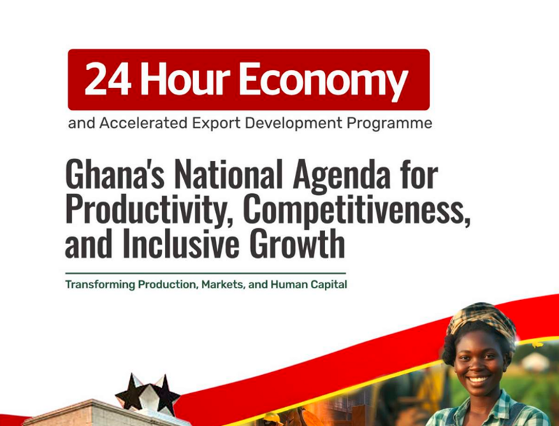 "24H+ is about building an increasingly integrated and efficient economy that works for everyone and that never sleeps.&nbsp;It is a bold national strategy to transform Ghana’s economy into a self-reliant, industrially competitive, and export-driven one - with fully integrated value chains - that is characterised by efficient market systems, a globally competitive workforce, and strong regional and global trade integration, resulting in sustainable inclusive growth, decent jobs, reduced import dependency, and increased&nbsp;resilience to external shocks."